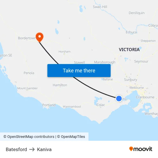 Batesford to Kaniva map