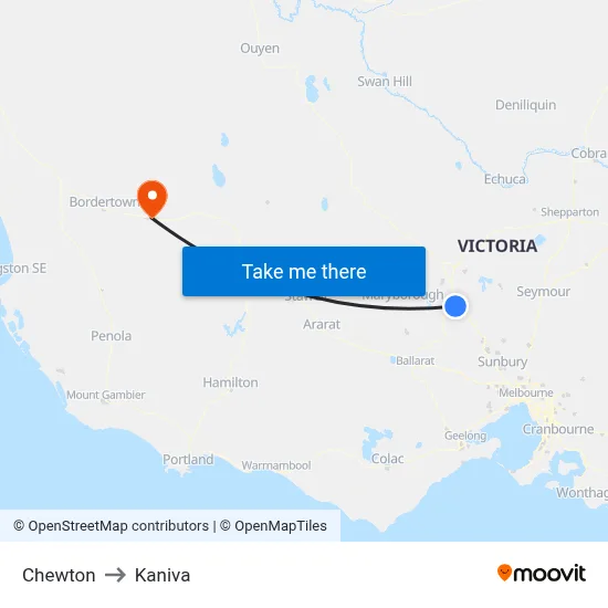 Chewton to Kaniva map