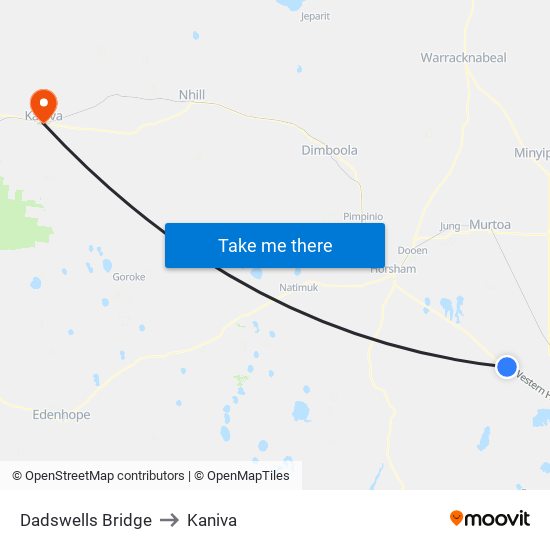 Dadswells Bridge to Kaniva map