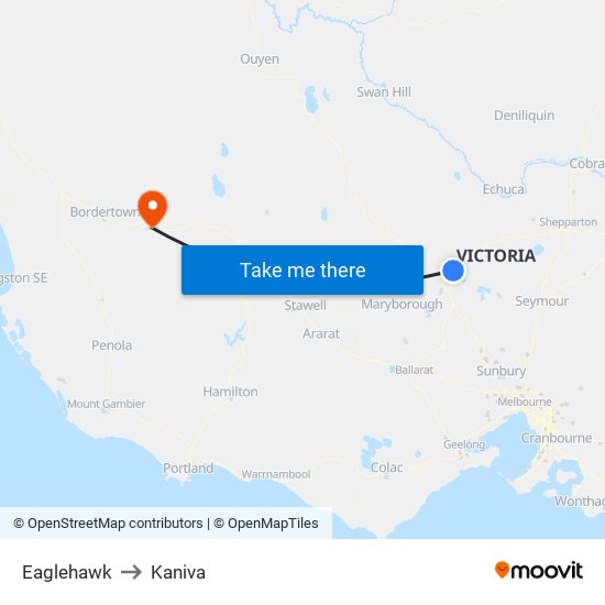 Eaglehawk to Kaniva map