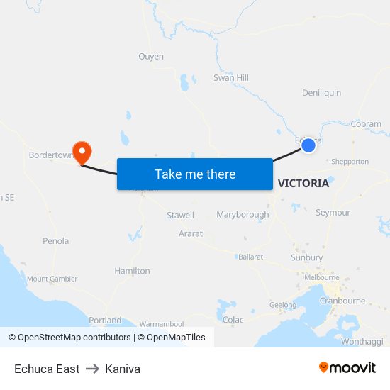 Echuca East to Kaniva map