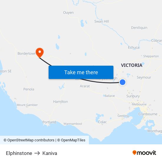 Elphinstone to Kaniva map