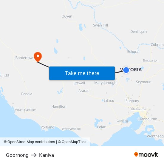 Goornong to Kaniva map