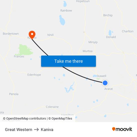 Great Western to Kaniva map