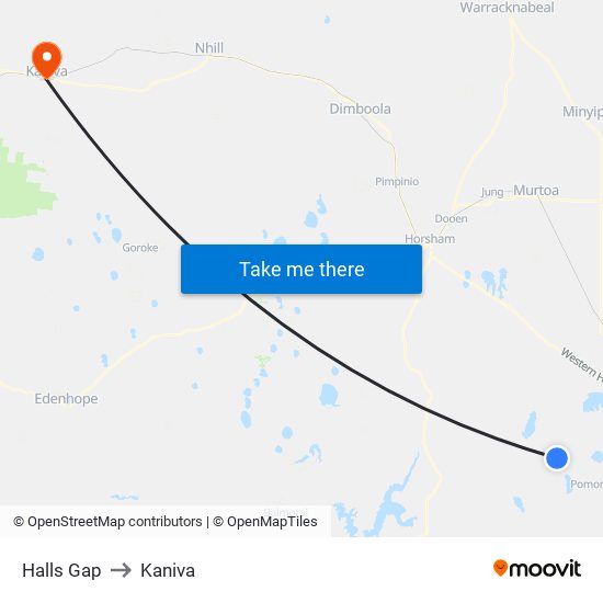 Halls Gap to Kaniva map