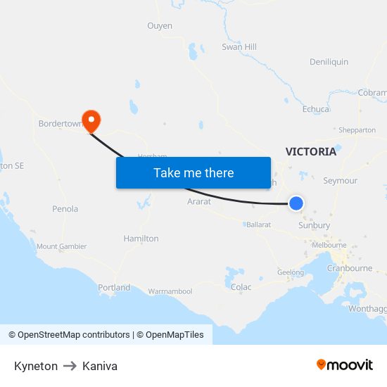 Kyneton to Kaniva map