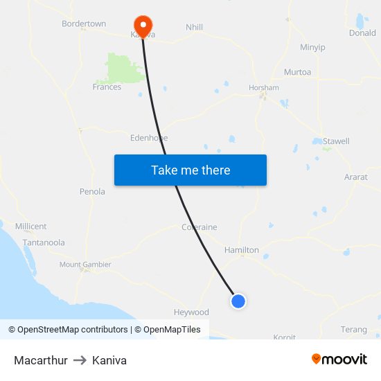 Macarthur to Kaniva map