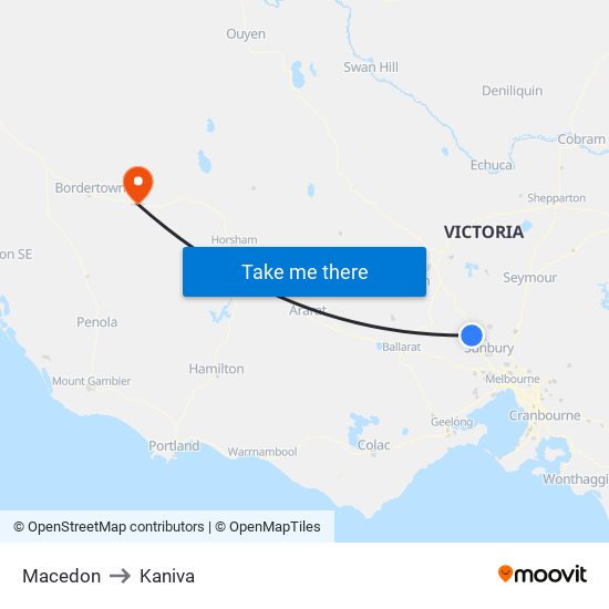 Macedon to Kaniva map