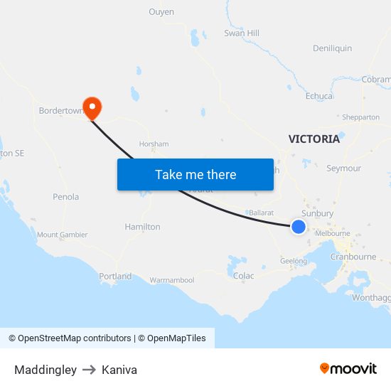 Maddingley to Kaniva map