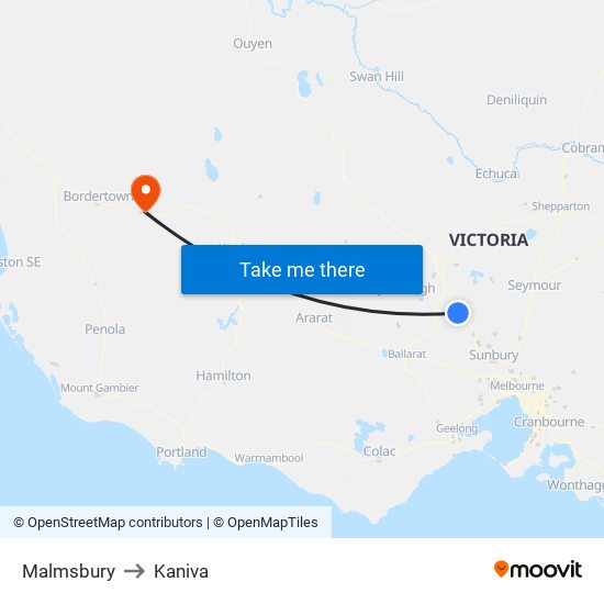 Malmsbury to Kaniva map