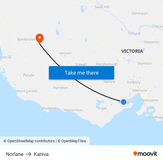 Norlane to Kaniva map