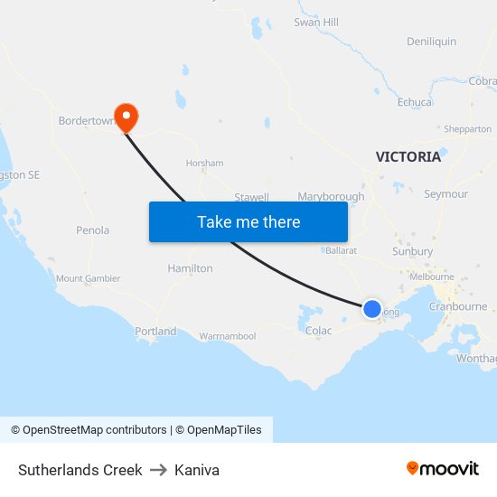 Sutherlands Creek to Kaniva map