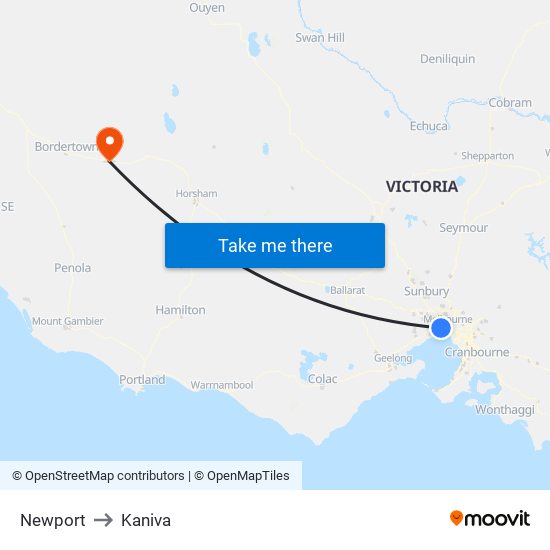 Newport to Kaniva map