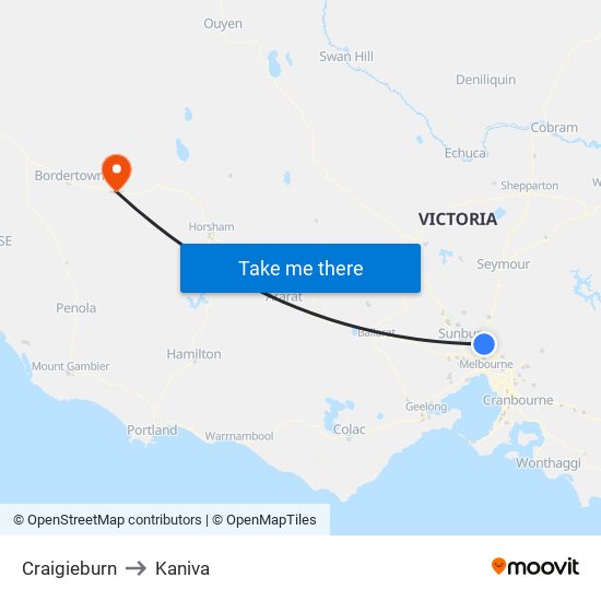 Craigieburn to Kaniva map