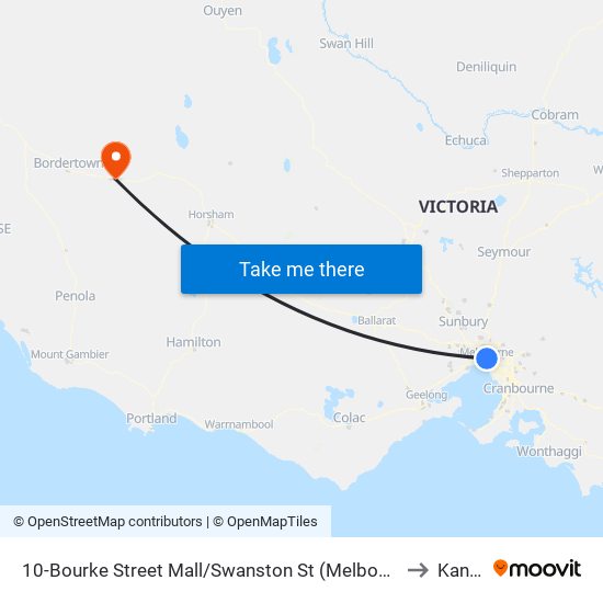 10-Bourke Street Mall/Swanston St (Melbourne City) to Kaniva map