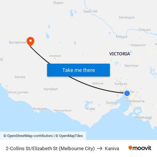 2-Collins St/Elizabeth St (Melbourne City) to Kaniva map