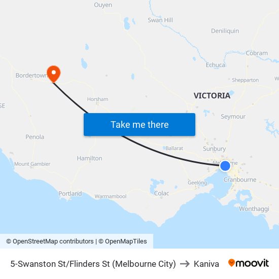 5-Swanston St/Flinders St (Melbourne City) to Kaniva map