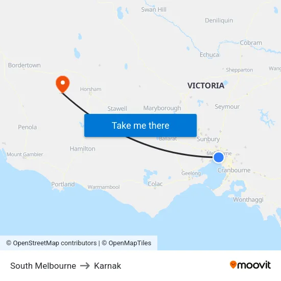 South Melbourne to Karnak map