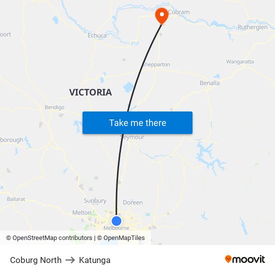 Coburg North to Katunga map