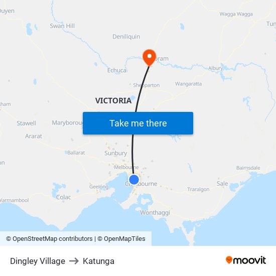 Dingley Village to Katunga map