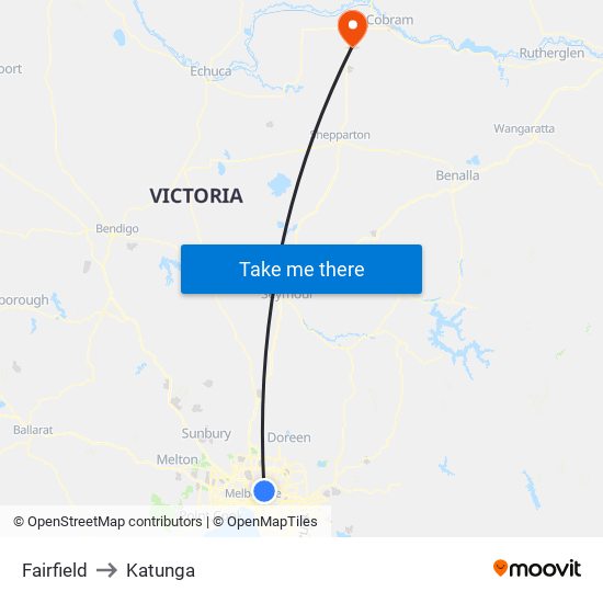 Fairfield to Katunga map