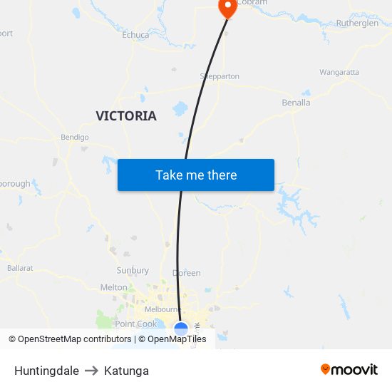 Huntingdale to Katunga map