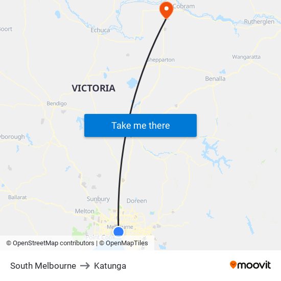 South Melbourne to Katunga map