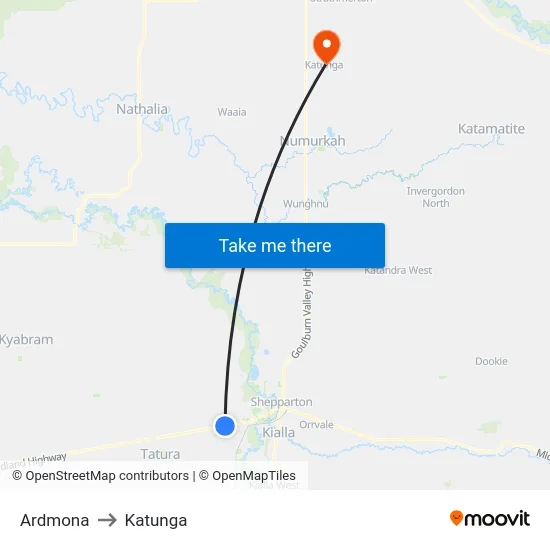 Ardmona to Katunga map