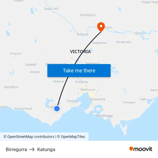 Birregurra to Katunga map