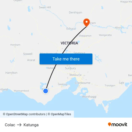 Colac to Katunga map