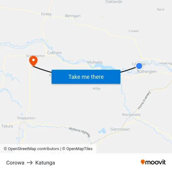 Corowa to Katunga map