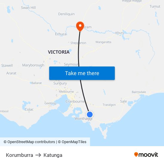 Korumburra to Katunga map
