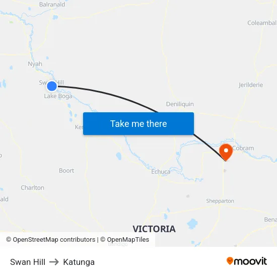 Swan Hill to Katunga map