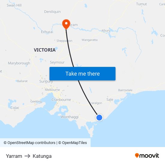 Yarram to Katunga map