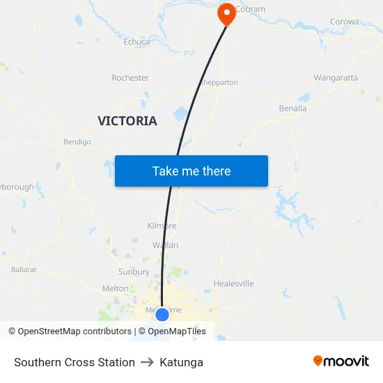 Southern Cross Station to Katunga map