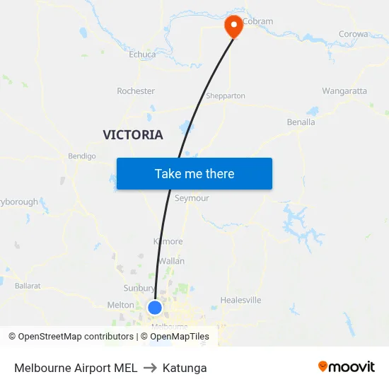 Melbourne Airport MEL to Katunga map