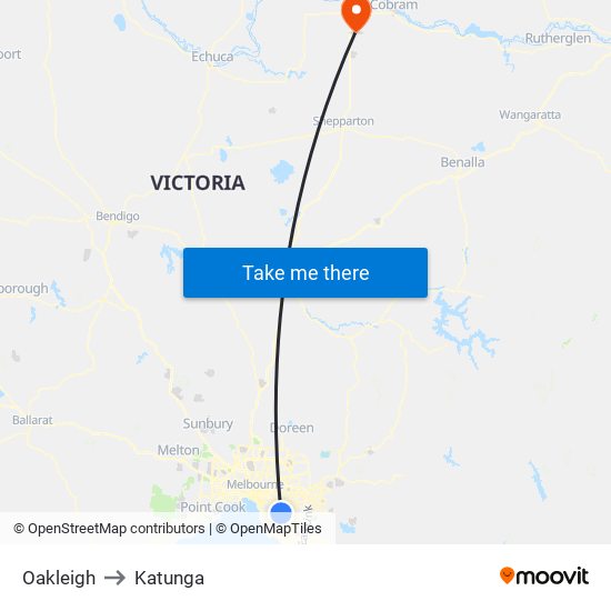 Oakleigh to Katunga map