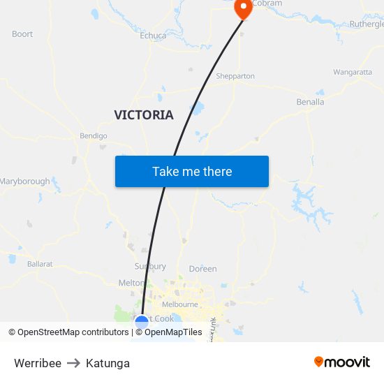 Werribee to Katunga map