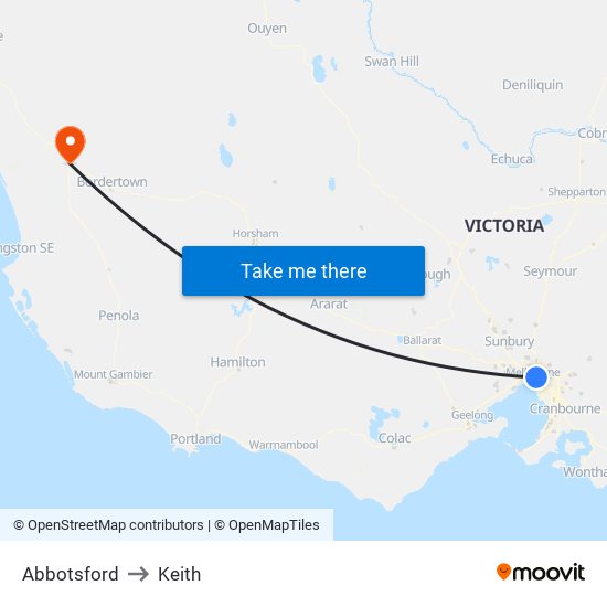 Abbotsford to Keith map