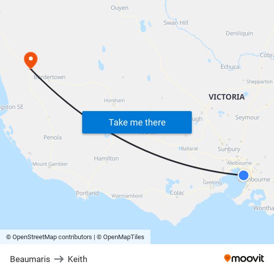 Beaumaris to Keith map