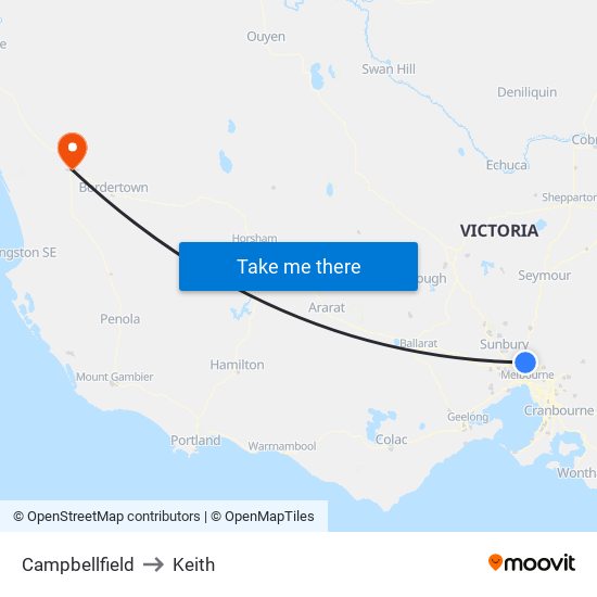 Campbellfield to Keith map