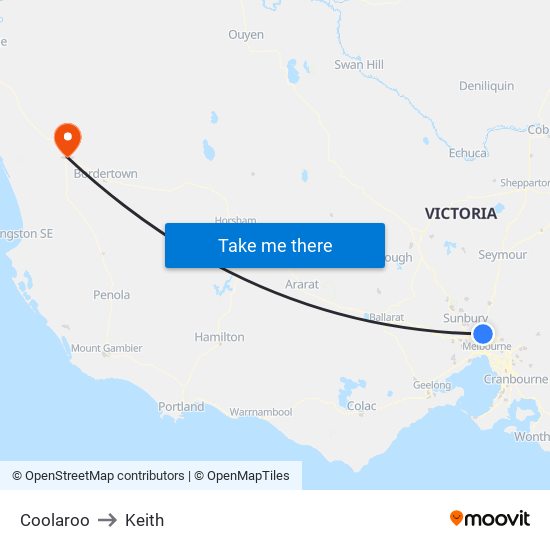 Coolaroo to Keith map