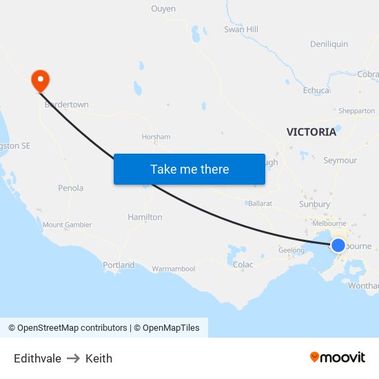 Edithvale to Keith map