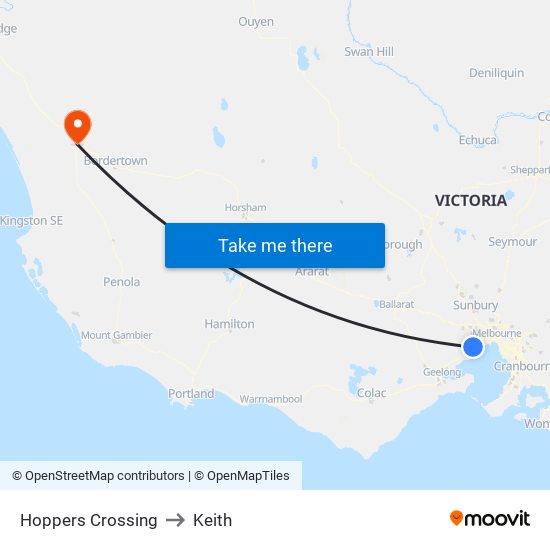 Hoppers Crossing to Keith map