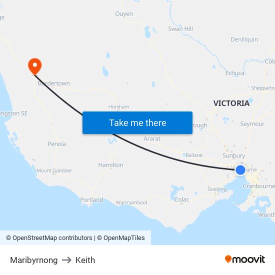 Maribyrnong to Keith map