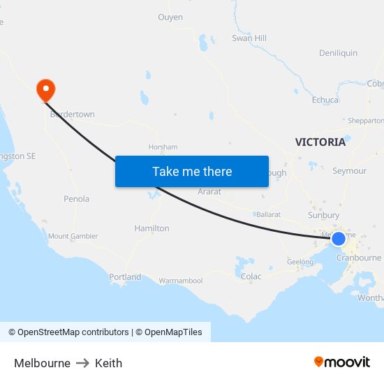 Melbourne to Keith map