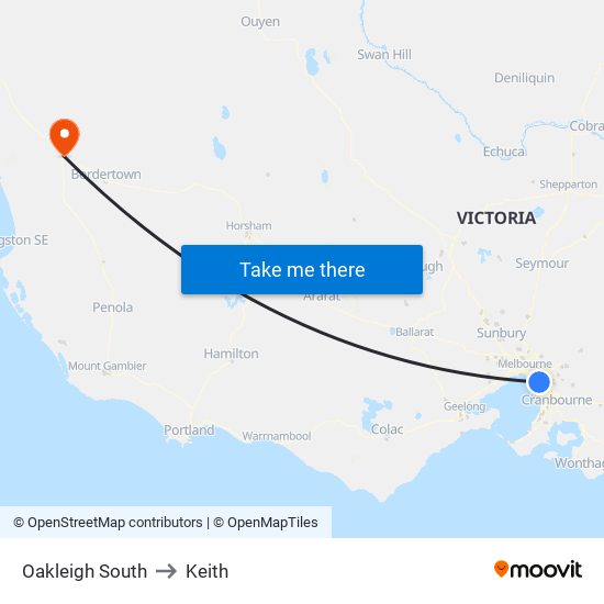 Oakleigh South to Keith map