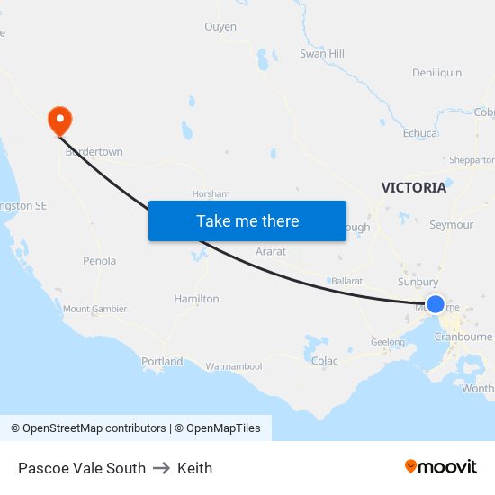 Pascoe Vale South to Keith map