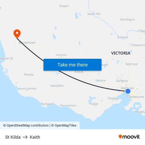 St Kilda to Keith map