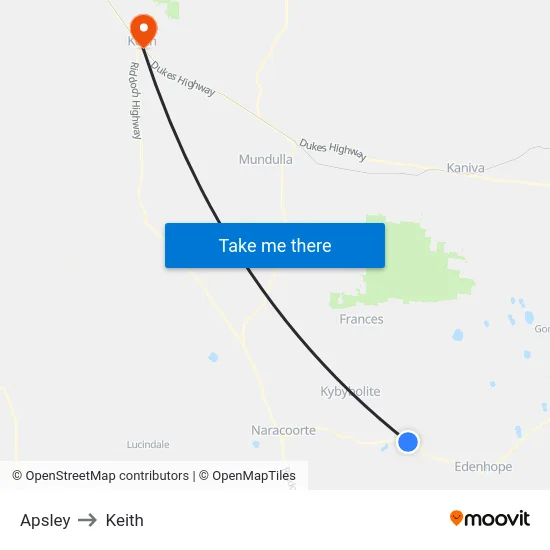 Apsley to Keith map